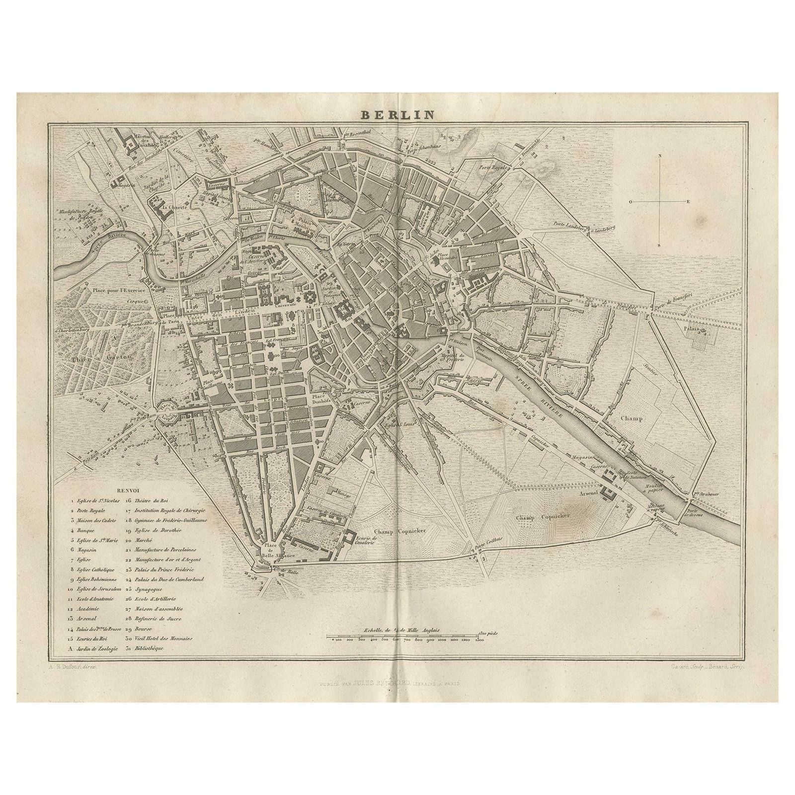 Antique Map Of The City Of Berlin In Germany, '1847'
