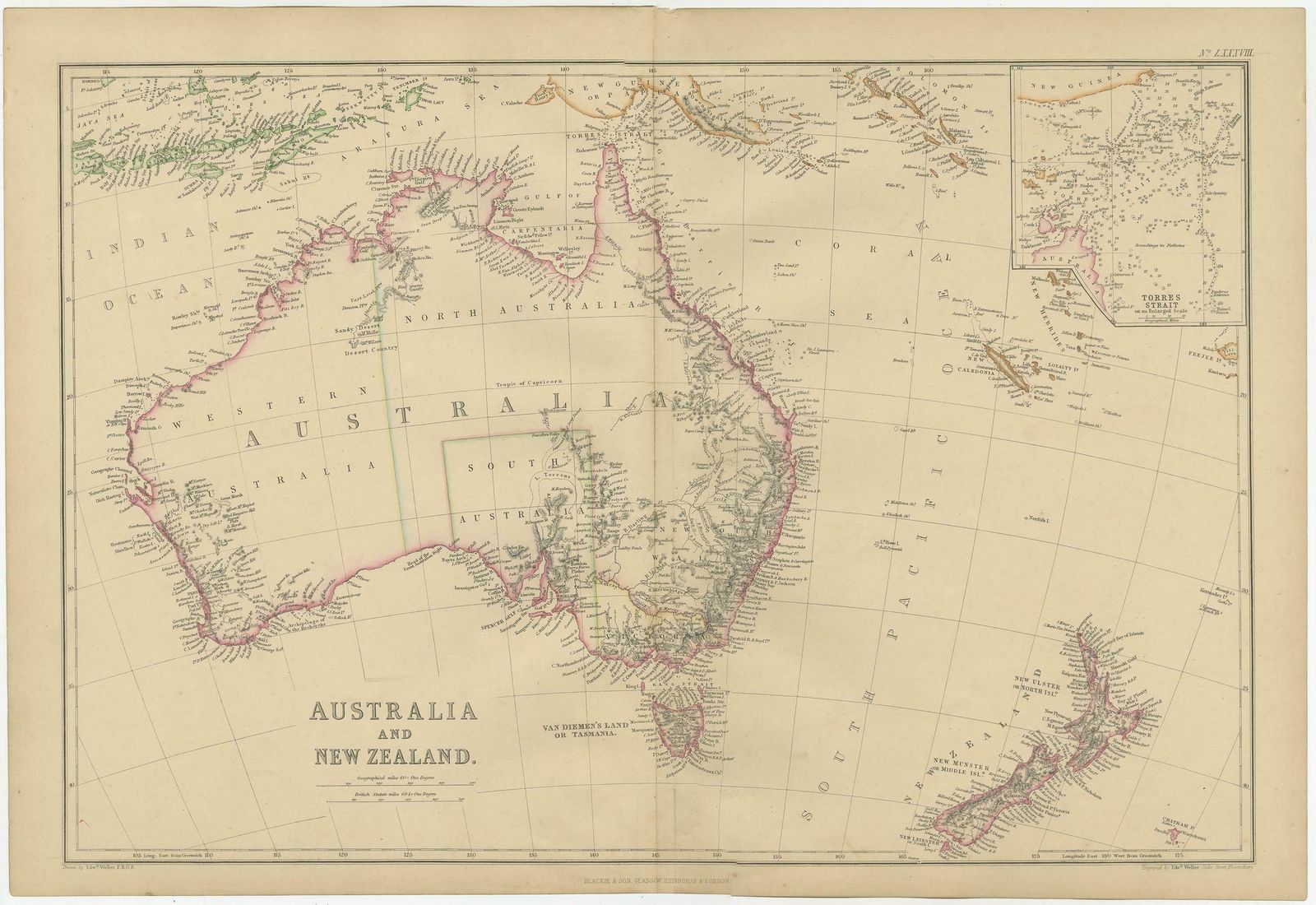 Antique Map Of Australia And New Zealand By W. G. Blackie, 1859 photo Art