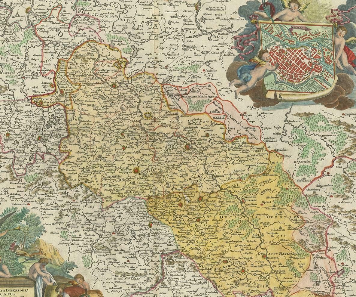 Antique Map Of Silesia, Southwest Poland And A City View Of Wroclaw, C 1720 photo Art