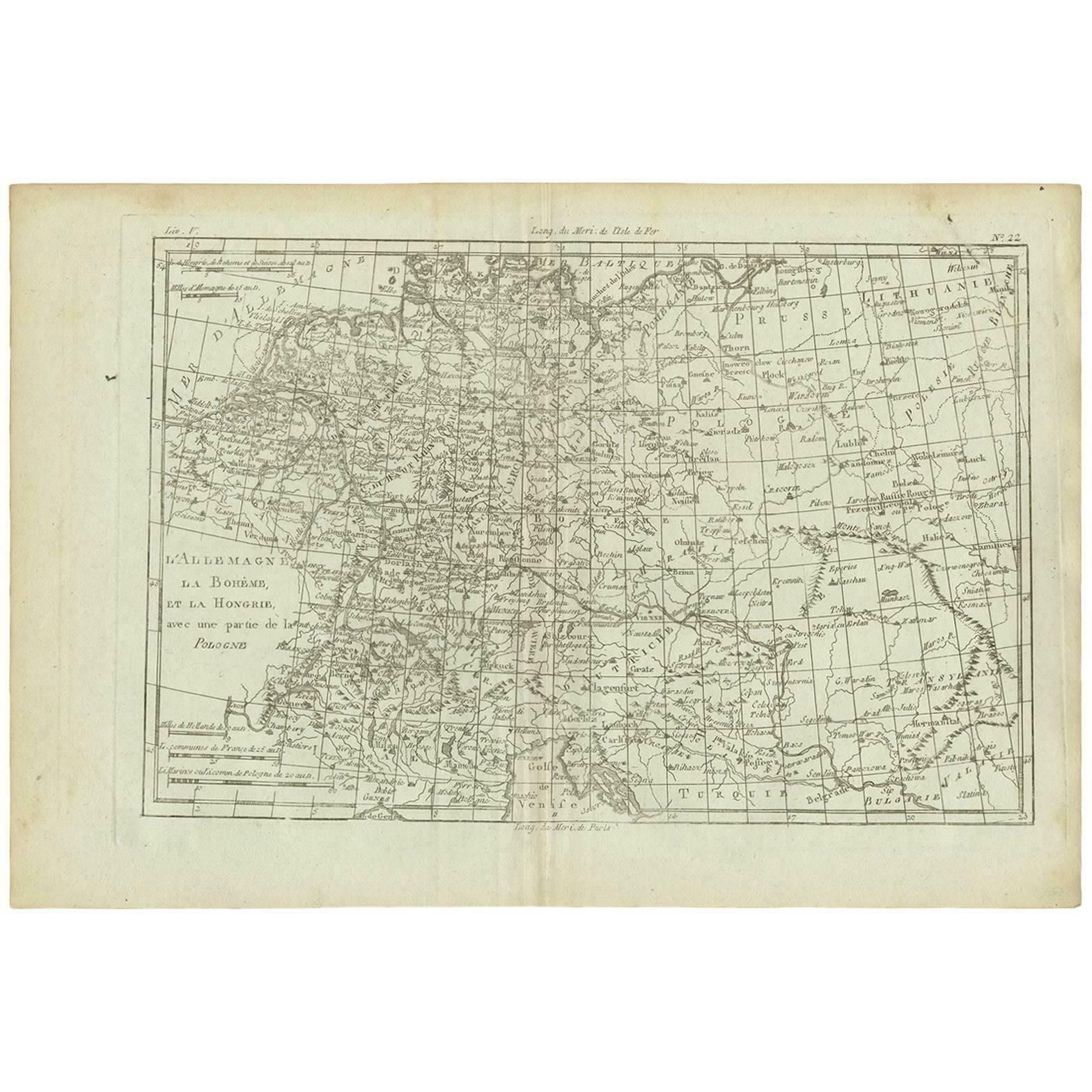 Antique Map Of Germany, Bohemia, Hungary And Part Of Poland By R. Bonne ‘1780’