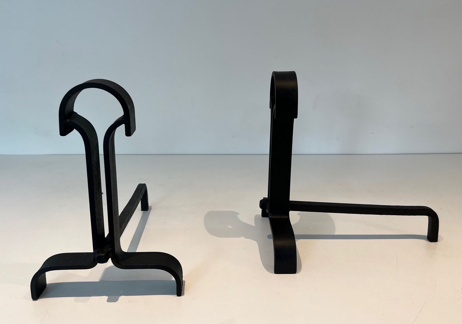 Pair Of Modernist Wrought Iron Andirons photo Home Fixtures