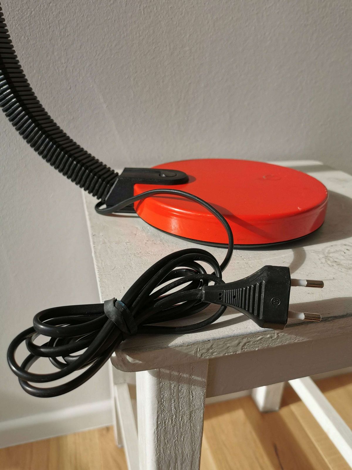 photo furniture Vintage Red Desk Lamp With Snake Neck / Retro Mid Century Oslo Table Light / 1980s Metal Lamp Plastic Adjustable Neck