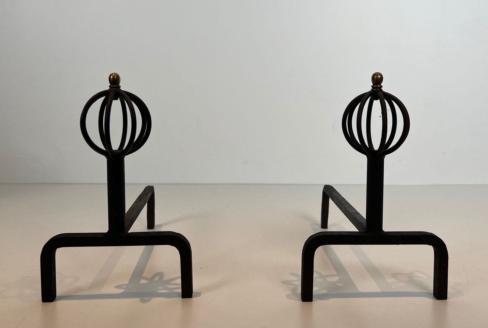 Pair Of Wrought Iron Andirons In The Taste Of Jean Royère