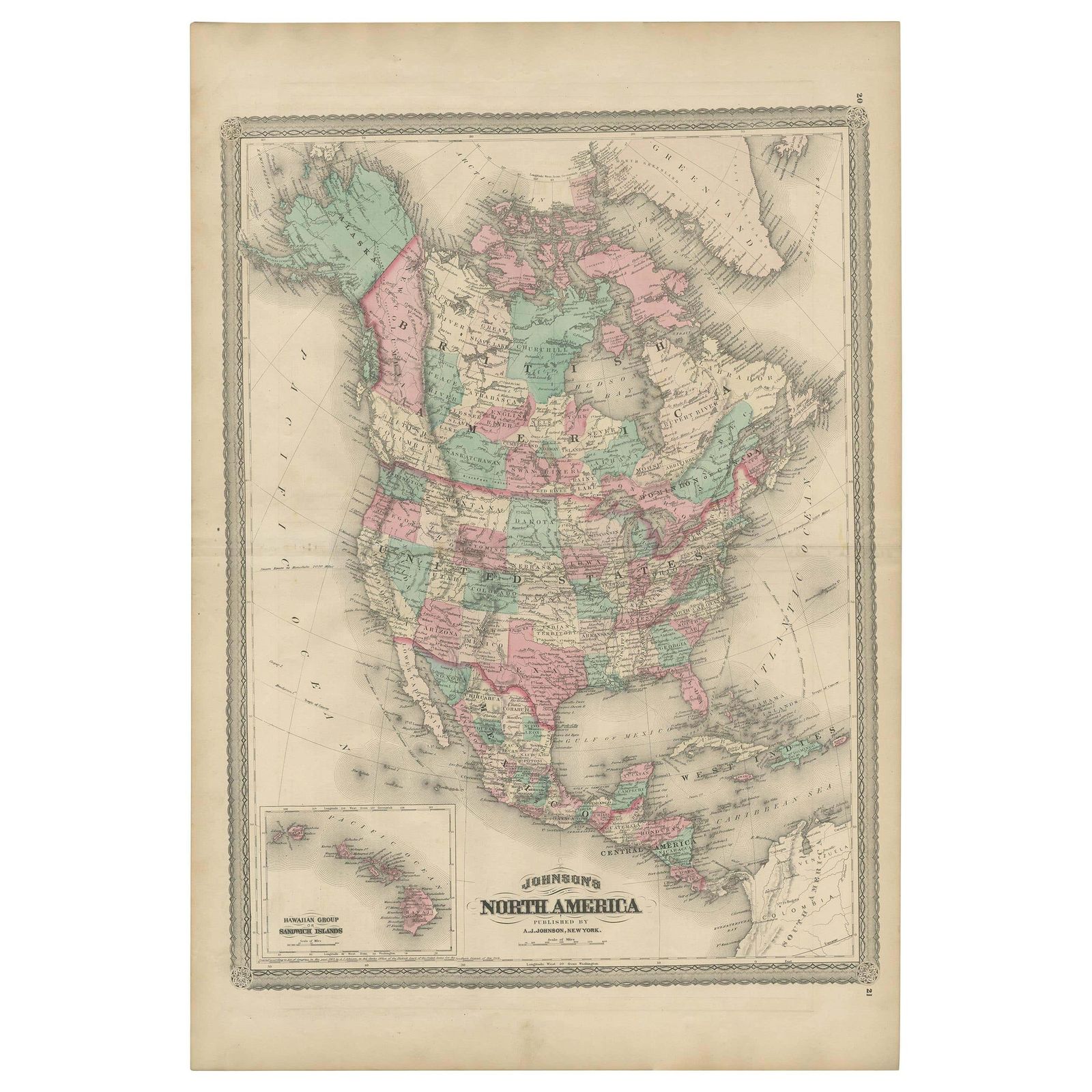 Antique Map Of North America By Johnson, '1872' $353.34