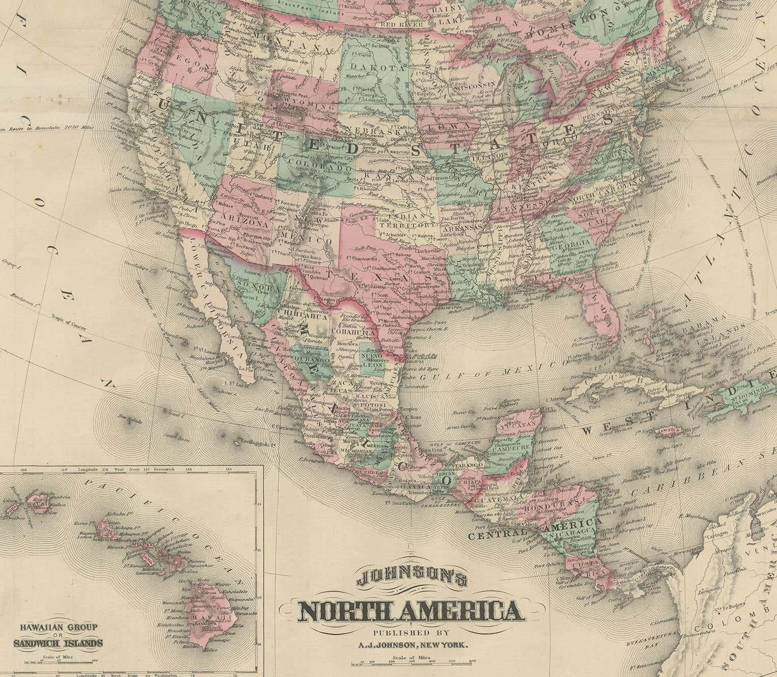 Antique Map Of North America By Johnson, '1872' $353.34 photo 437.0