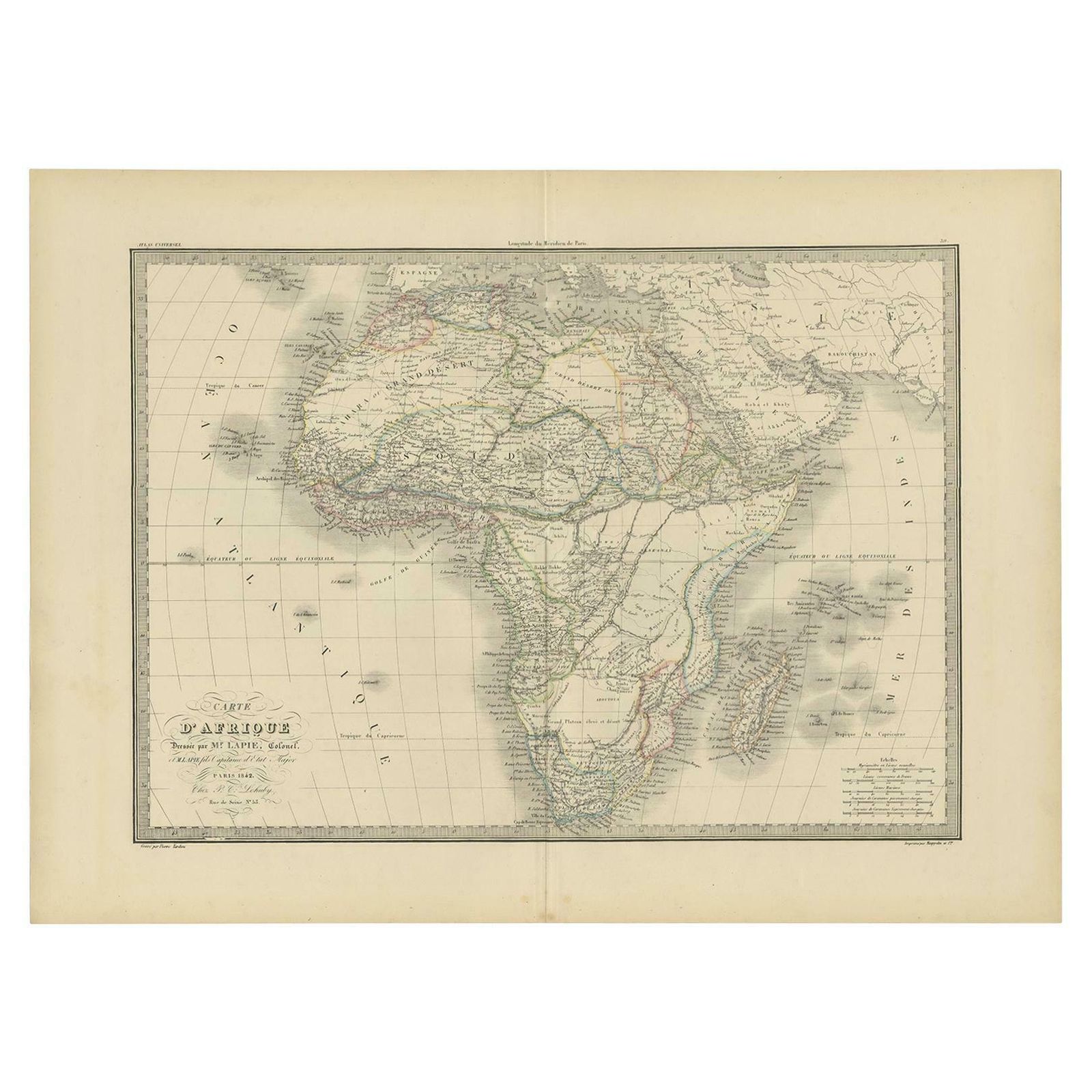 Antique Map Of Africa By Lapie, 1842