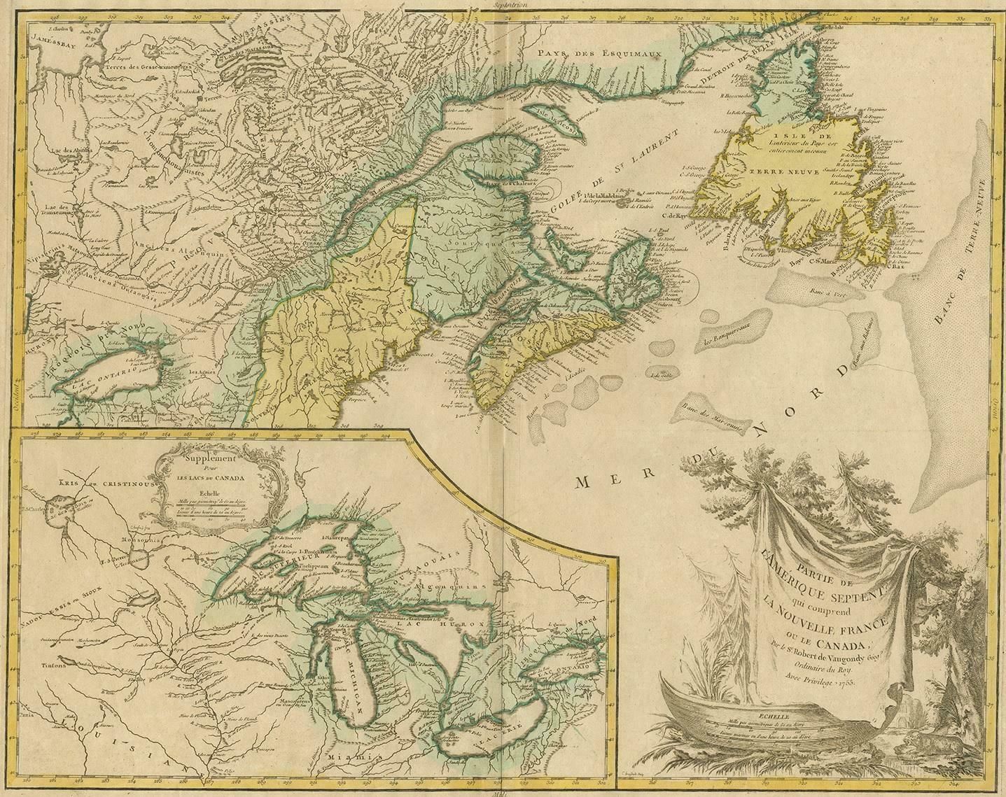 Antique Map Of New England And Part Of Canada By Vaugondy 'Circa 1755' photo furniture