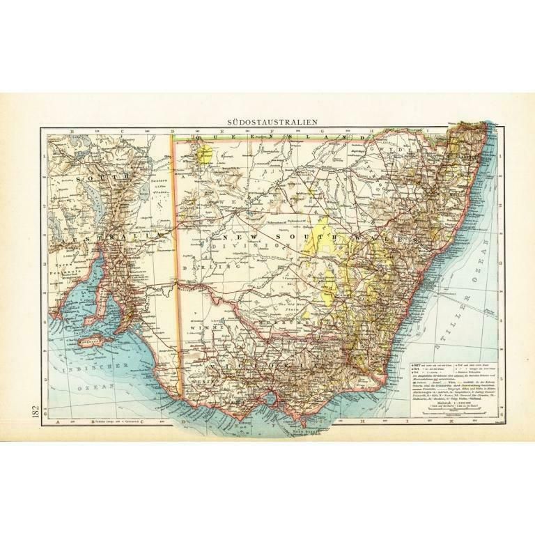 German Antique Map Of Southeastern Australia, 1904