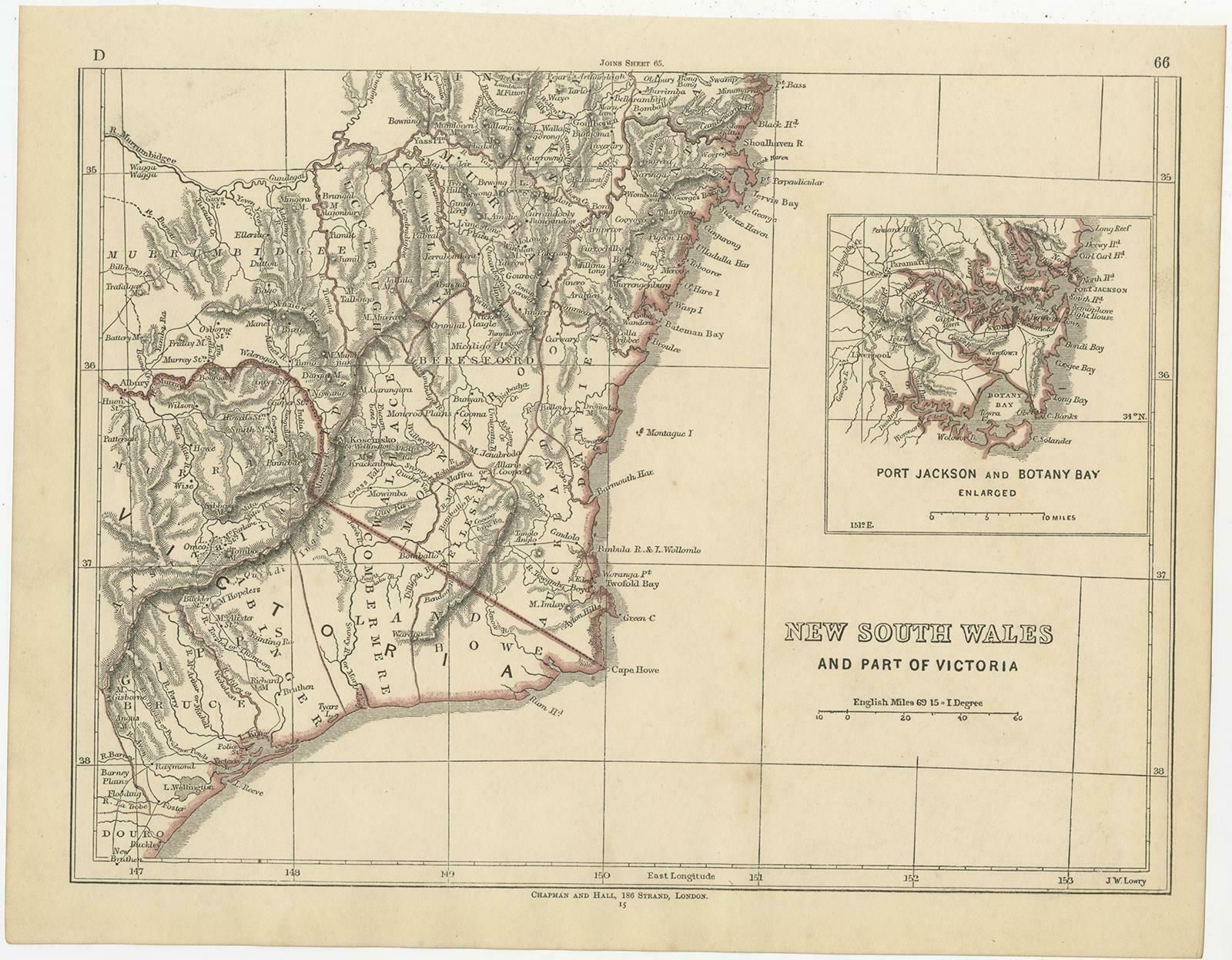 Antique Map Of New South Wales By Lowry, 1852 photo for sale