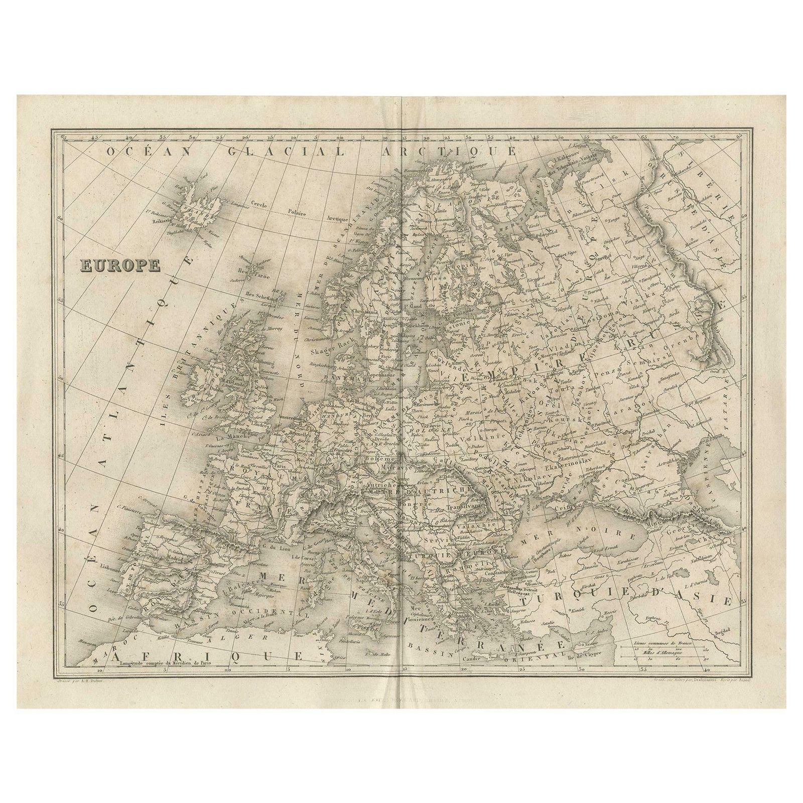 Antique Map Of Europe By Balbi '1847'