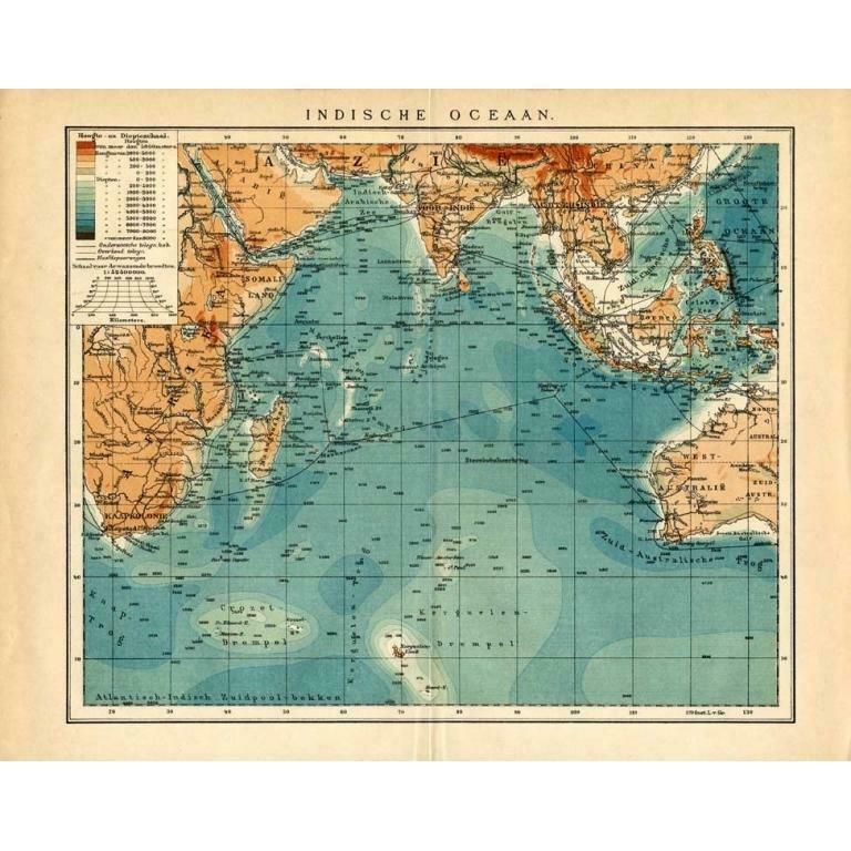 German Antique Map Of The Indian Oceaan, Meyers, 1895