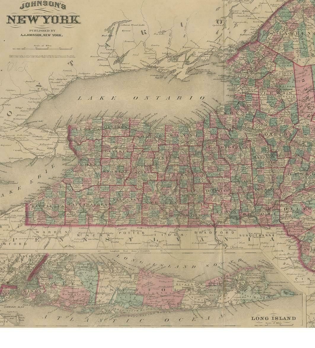 Antique Map Of New York By Johnson '1872' photo for sale