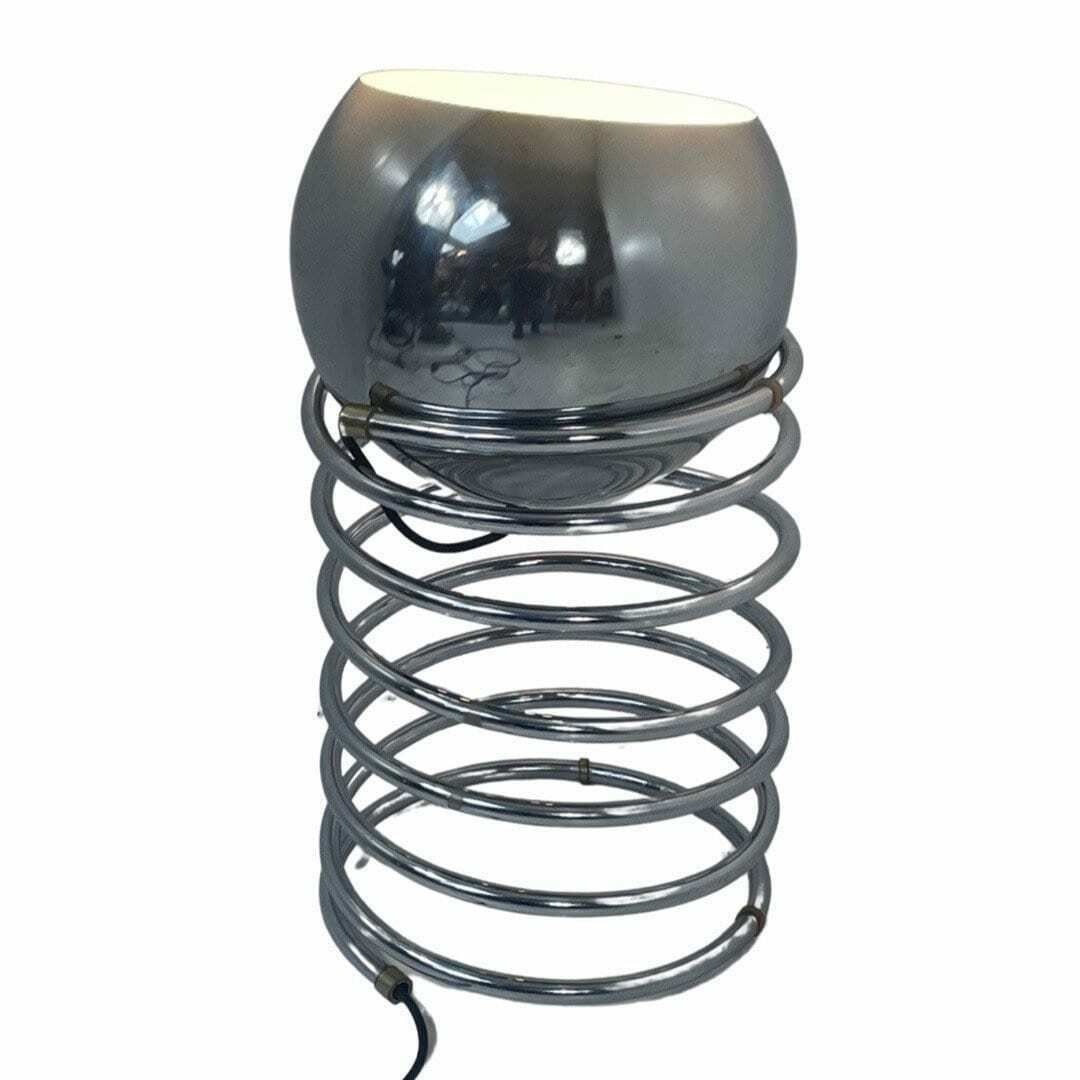 Gepo   Space Age Design / Mcm Floor Lamp   Globe Mounted On A Spiral Base   Full Chrome