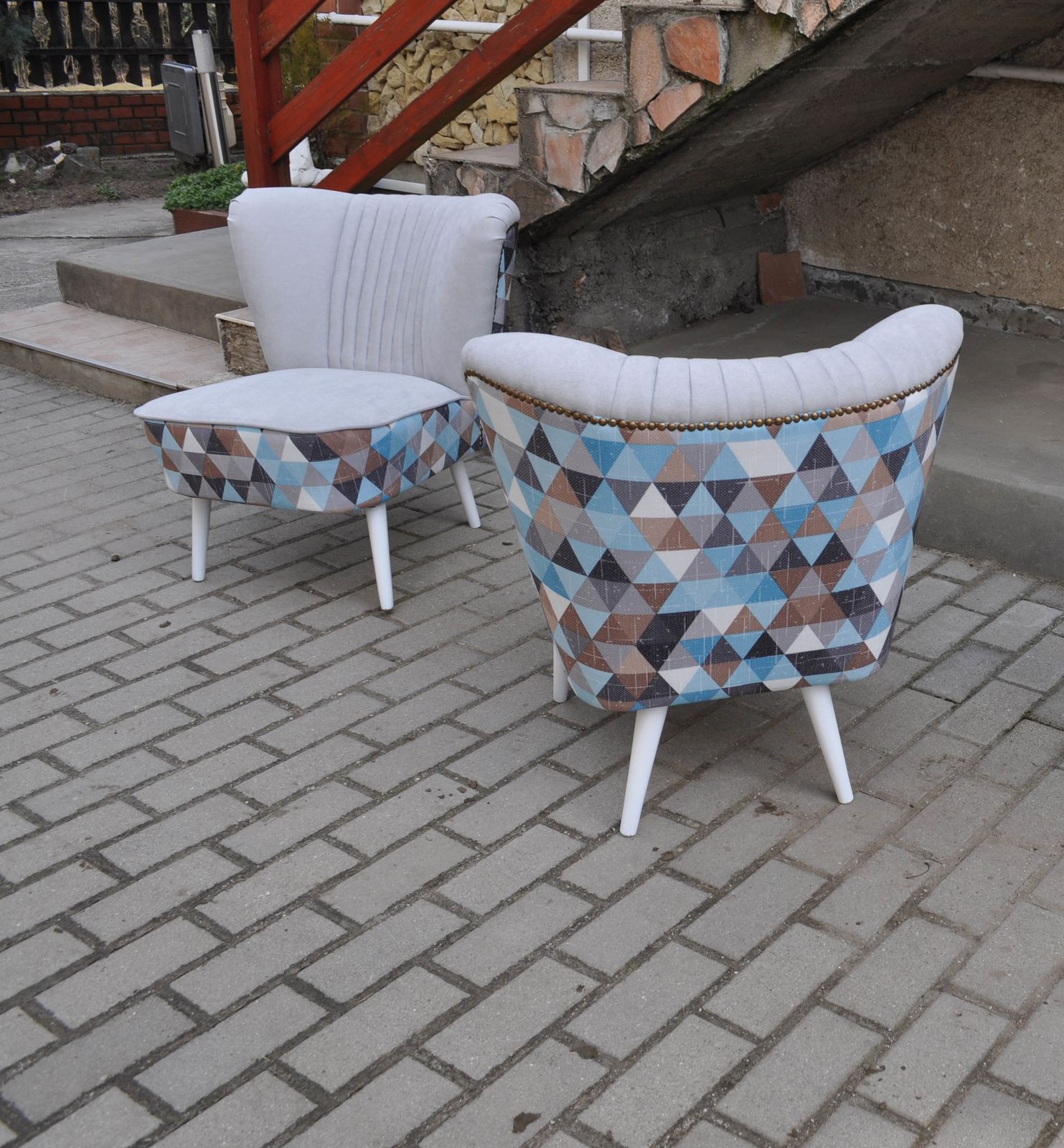 Pair Of Cocktail Chairs Gray And Geometric Shape Fabric photo furniture