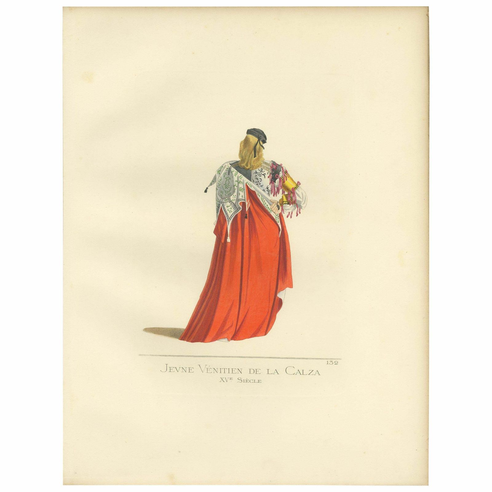 Antique Print Of A Young Venetian Of The Calza Society By Bonnard, 1860