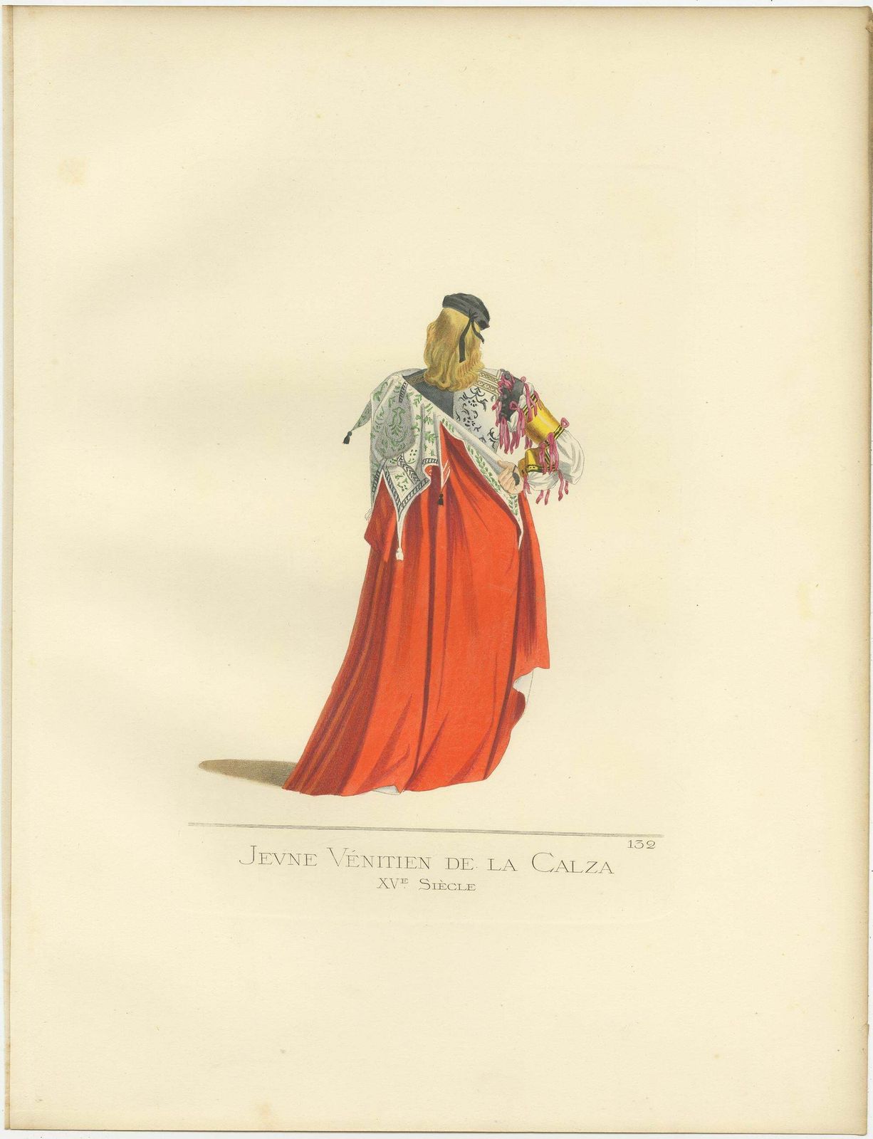 Antique Print Of A Young Venetian Of The Calza Society By Bonnard, 1860 photo for sale