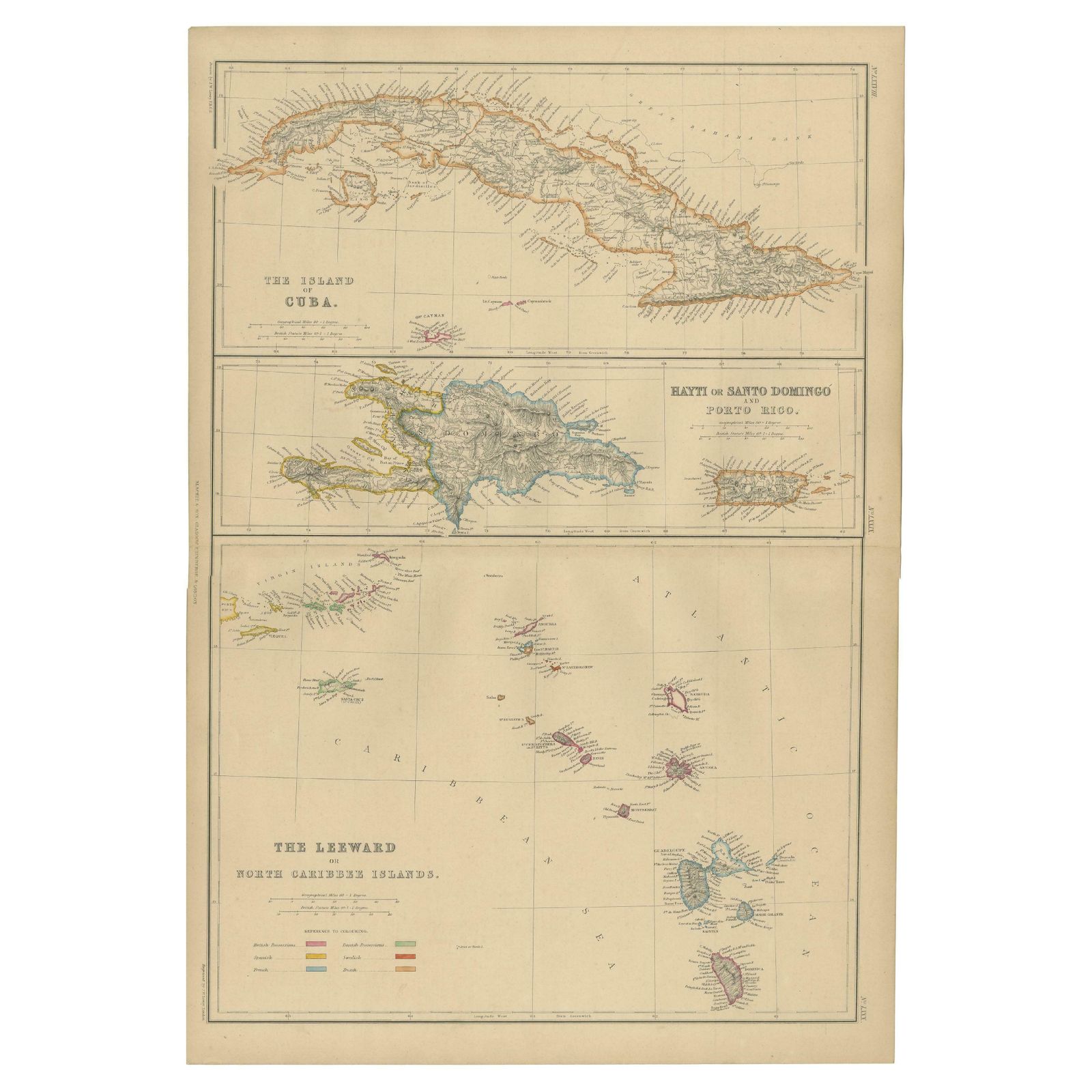 Antique Map Of Cuba, Haiti And Porto Rico By W. G. Blackie, 1859