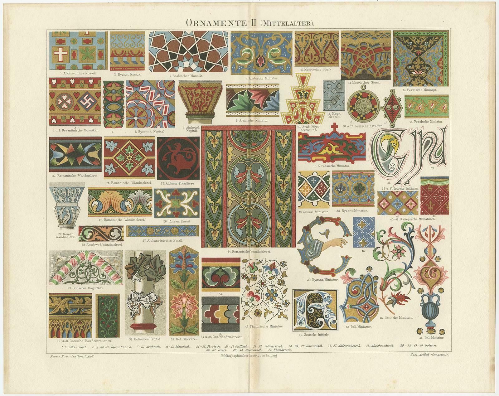 Set Of Four Antique Prints Of Various Ornaments By Meyer 'Circa 1897' photo furniture