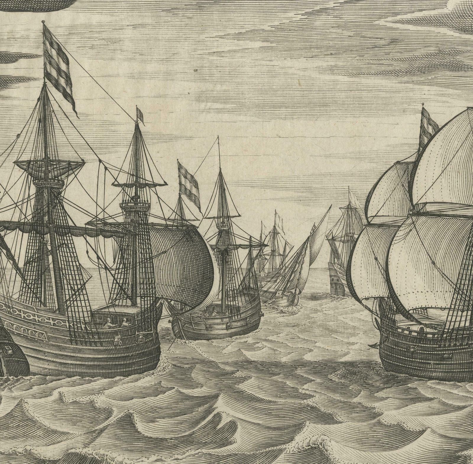Antique Print Of A Fleet Of Nine Ships Departing To The East Indies '1603' photo for sale