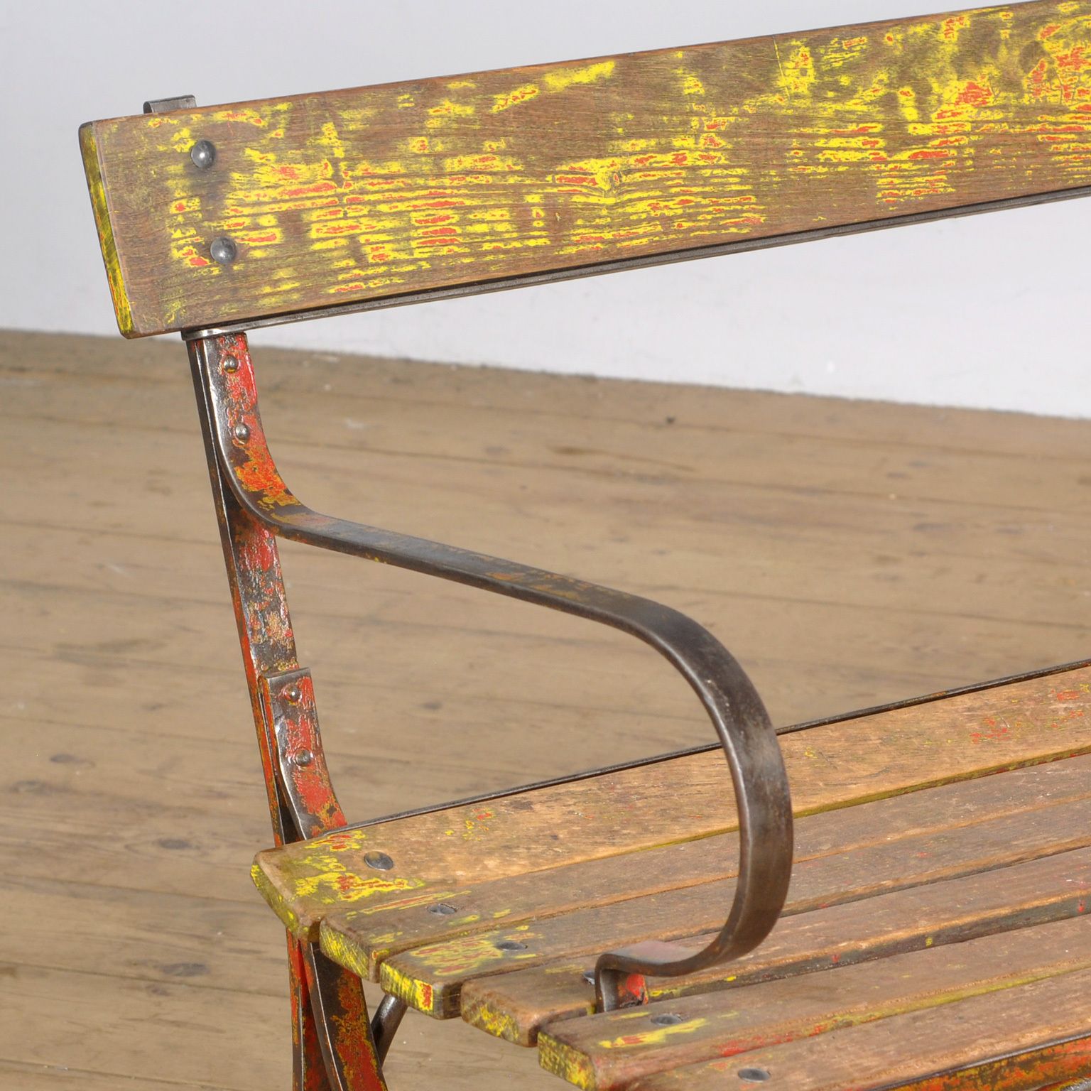 photo vinterior Riveted Iron Park Bench 1920s, Vintage