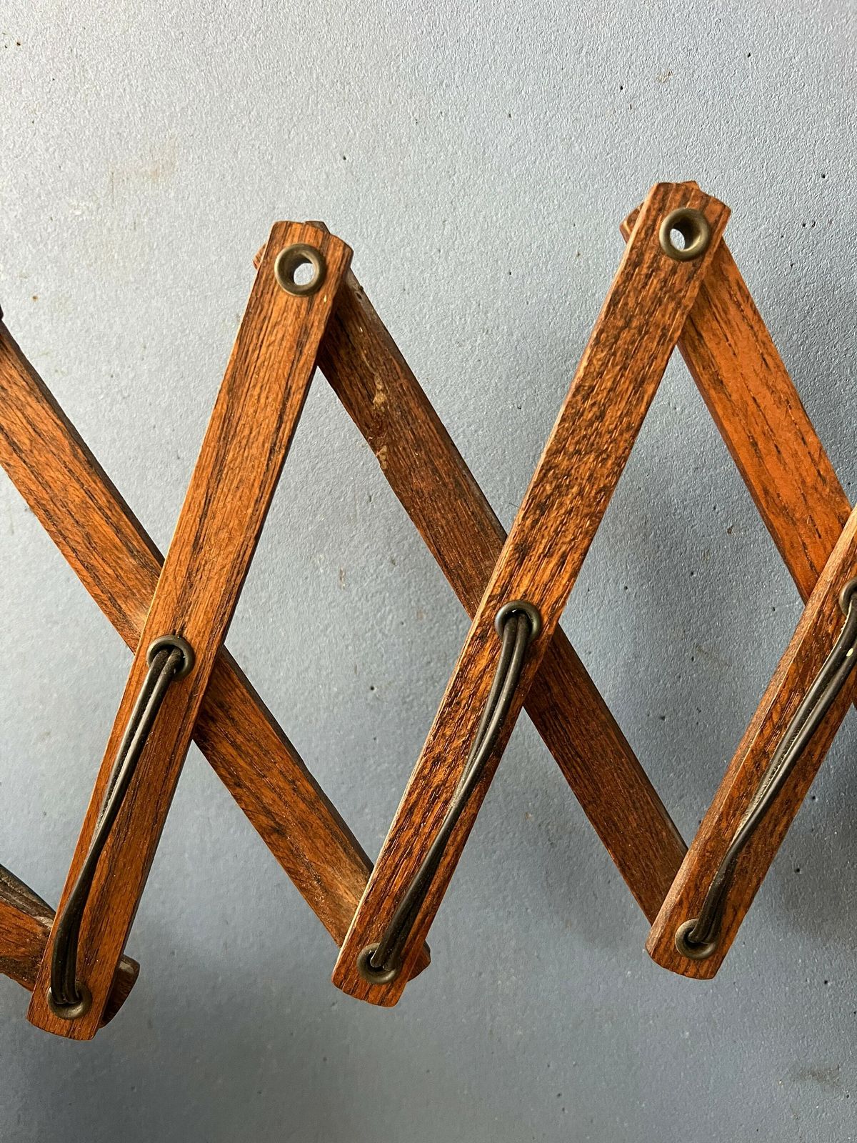 Teak Wood Scissor Wall Lamp With Warm Toned Shade photo vintage