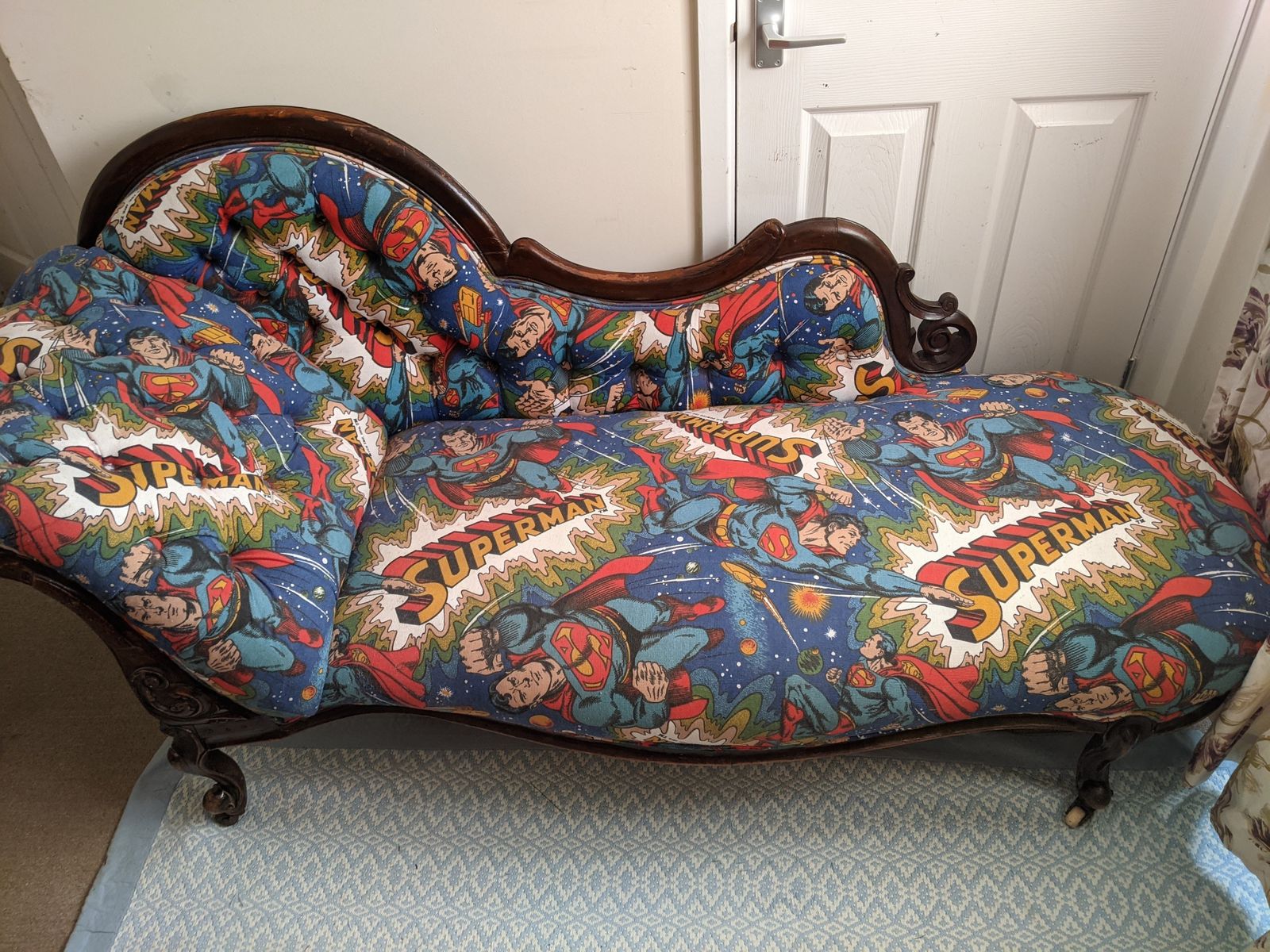 Victorian Chaise Longue 1970's Superman Fabric