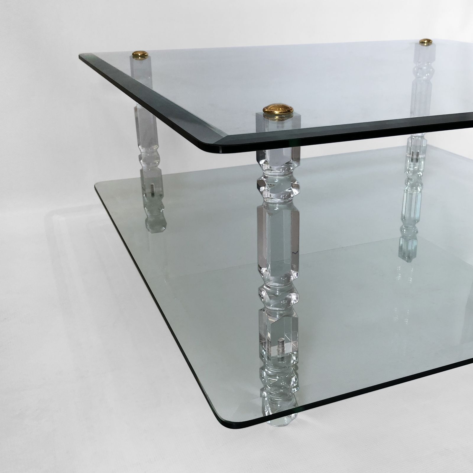 Furniture Two Tier Lucite And Glass Coffee Table 1970s Modernism Vintage Mid Century photo