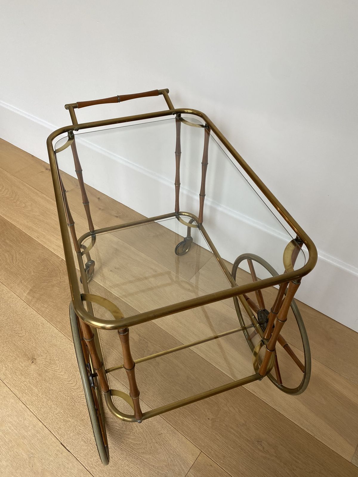 A Rare 20th Century C1970 Faux Bamboo And Brass Drinks Trolley Attributed To Maison Jansen