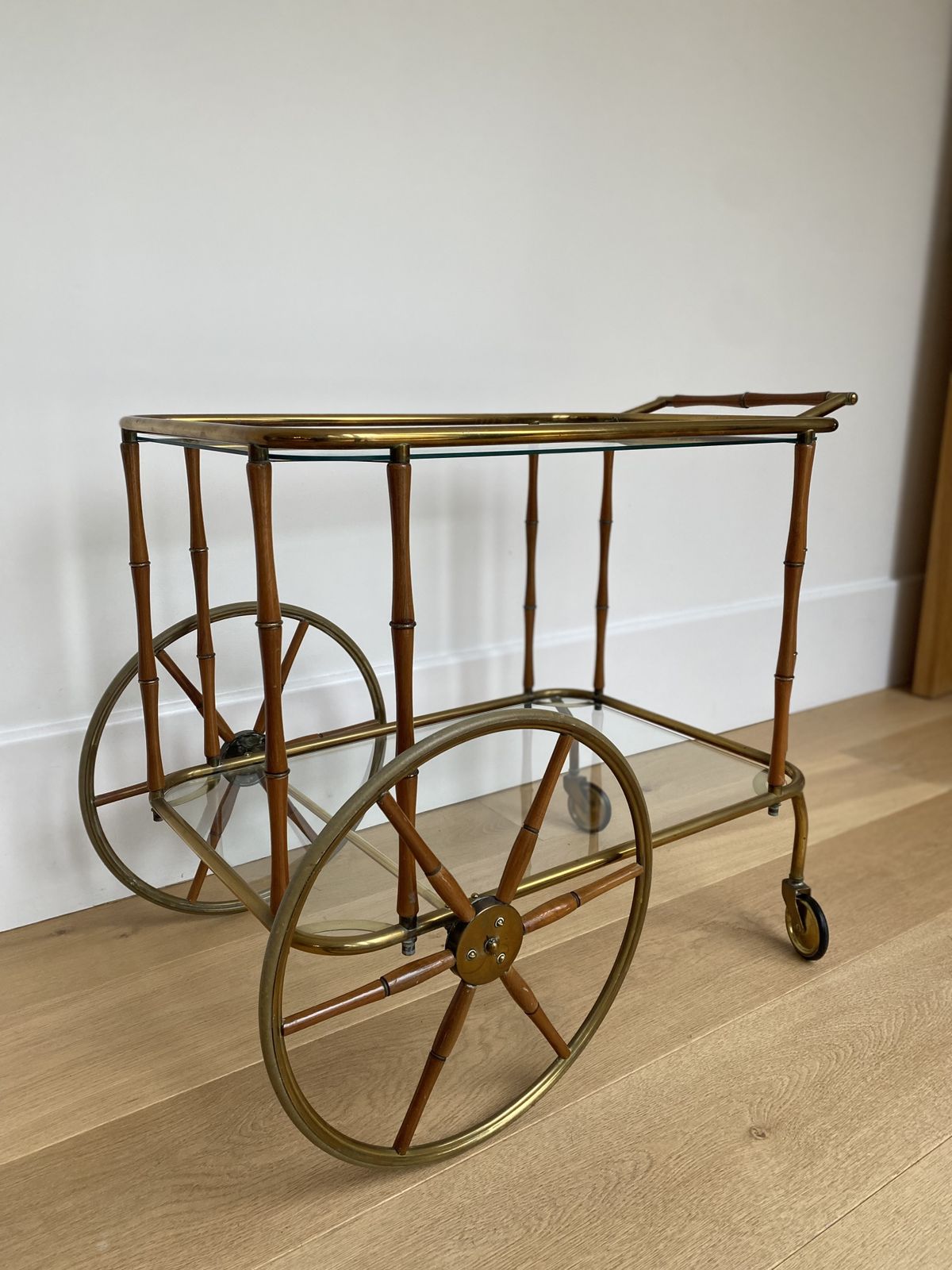 A Rare 20th Century C1970 Faux Bamboo And Brass Drinks Trolley Attributed To Maison Jansen photo Furniture