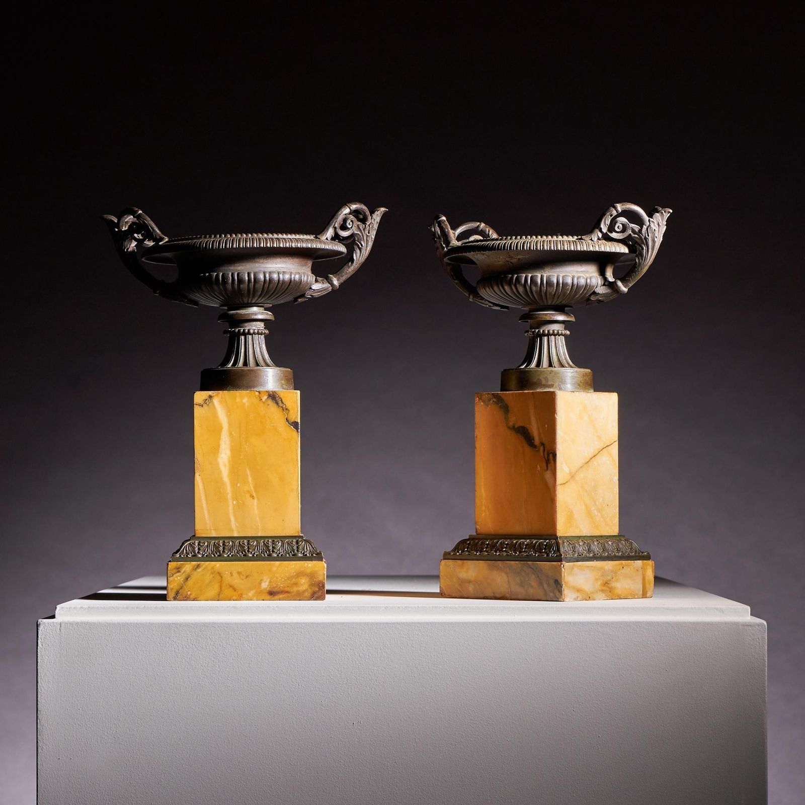 Large Pair Of Early 19th Century French Grand Tour Bronze And Siena Marble Tazzas photo 2850.0