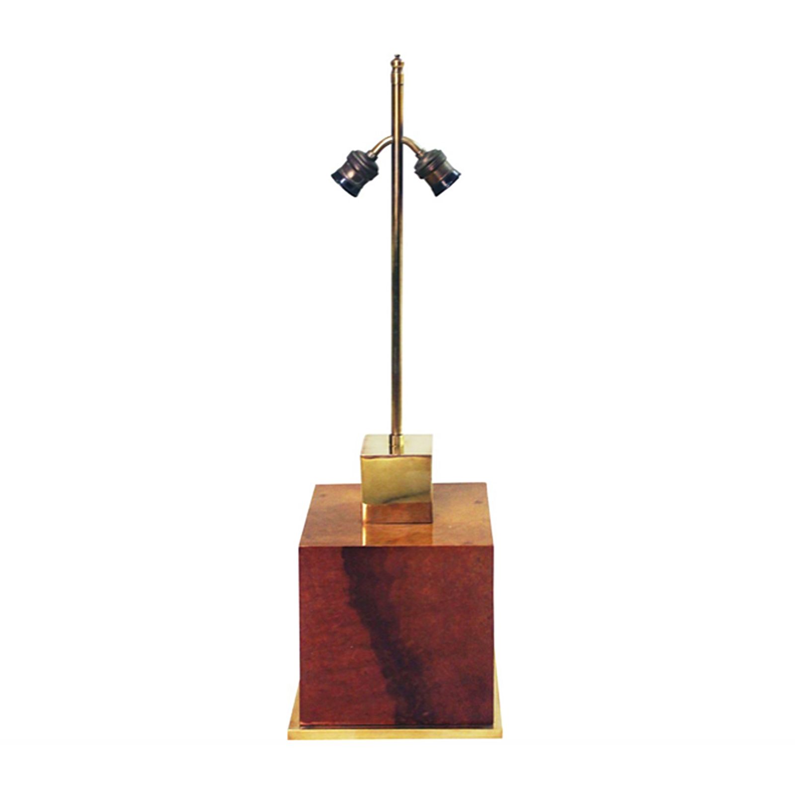 Willy Rizzo Lacquered Burl Wood Cube Table Lamp 1970s Hollywood Regency Glamour
