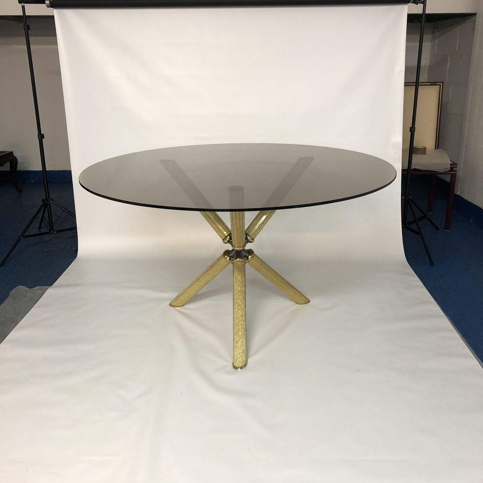 Furniture Studio Smania Maple Eye Glass Round Brass Dining Table Mid Century Modern 1970s photo