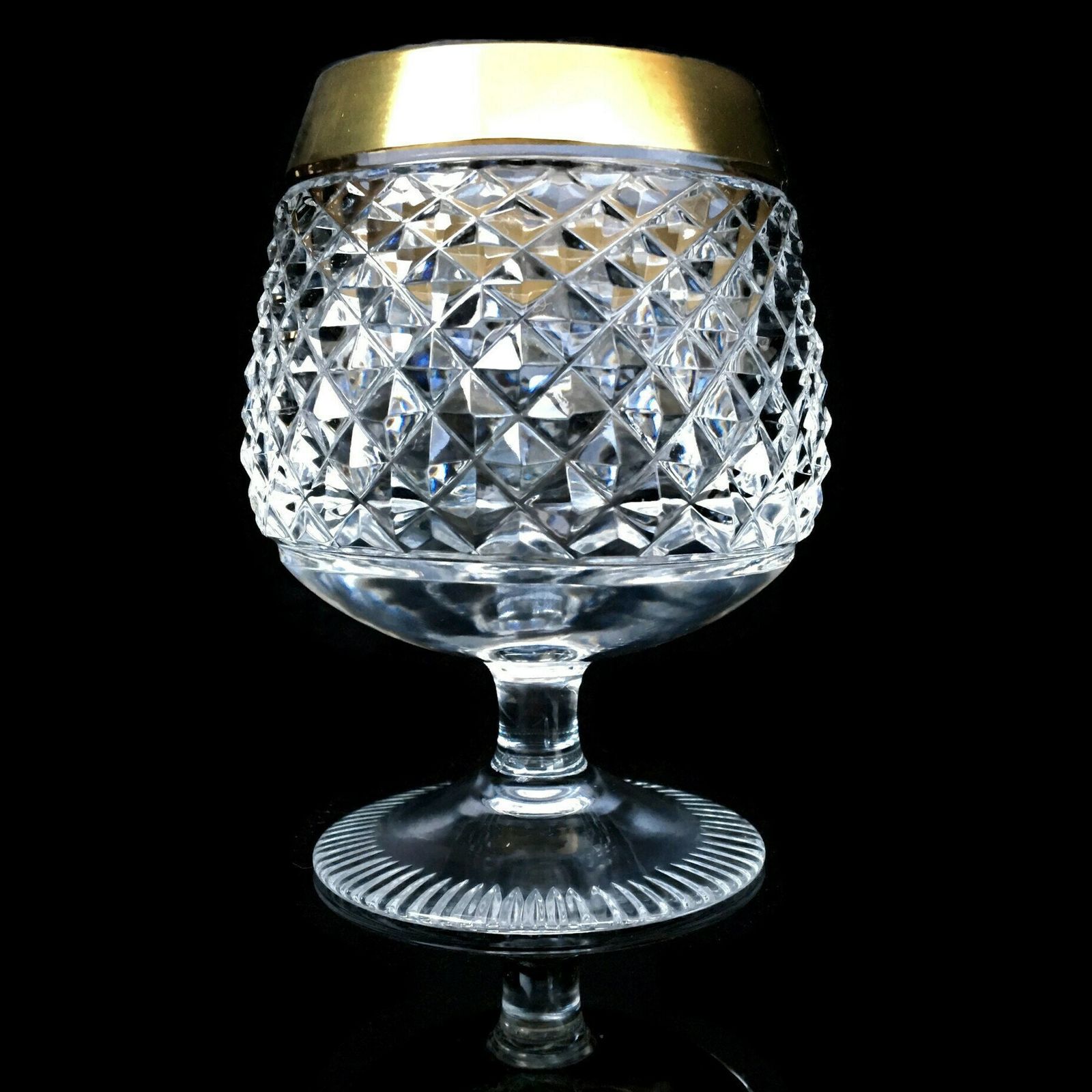 Kristallen Cognacglazen Klein | 6 Stuks Proefglazen | Diamantsnede | 24k Goud | Ca. Jaren 1950 photo for sale