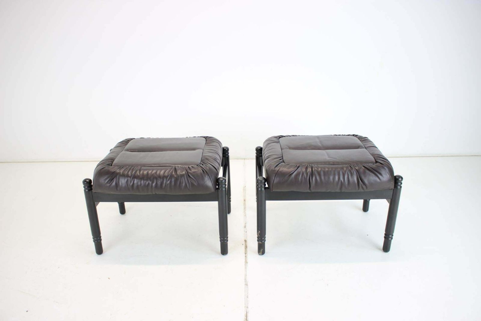 1980s Set Of Stools Made Of Wood And Leather   Stilla Lux, Czechoslovakia photo for sale