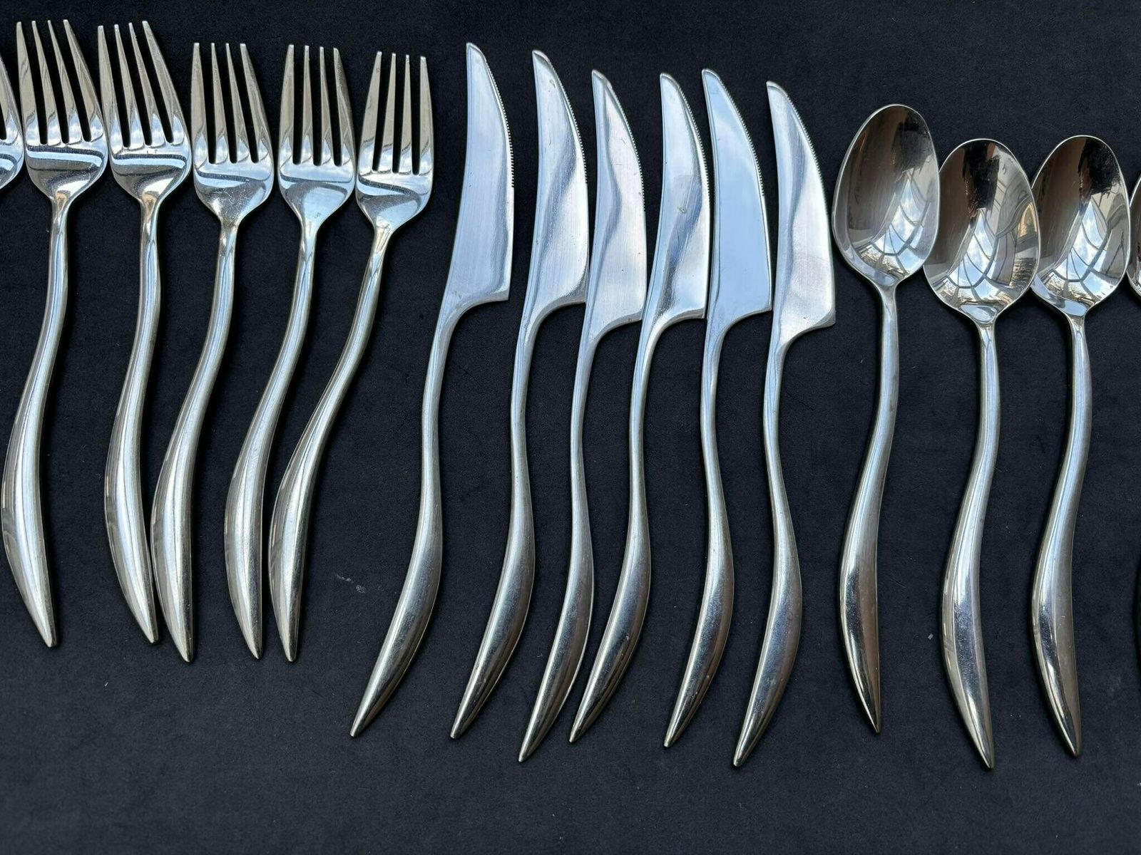 Set 18 Flatware Twist Cutlery Twisted Forged Brutalist Decor Medieval Viking Postmodern Flatware Handmade 6 Couple Gift Wedding photo for sale