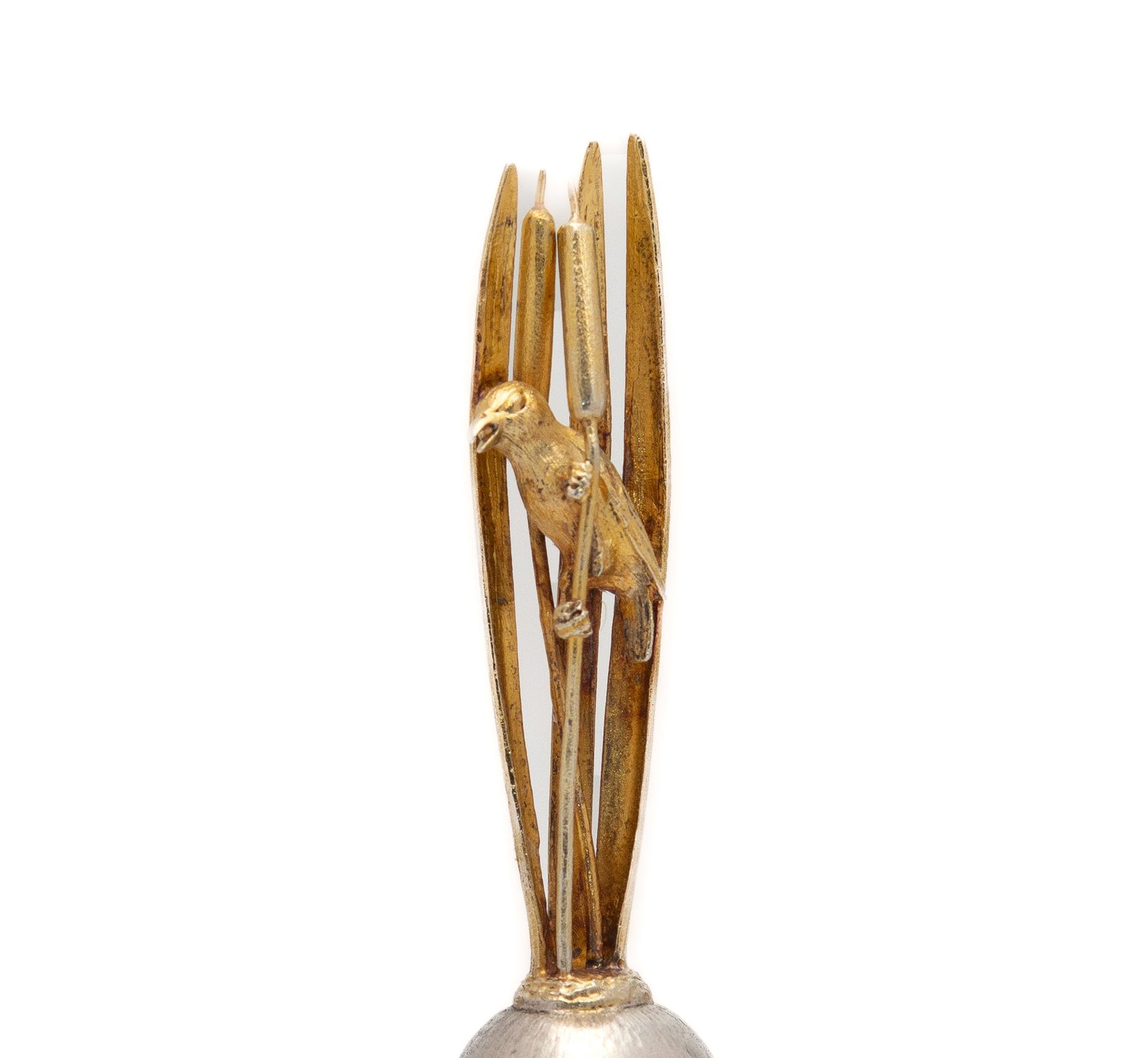 Vintage Sterling Silver & Silver Gilt Table Bell By Christopher Lawrence 1982 Warbler Bird On Bullrush photo vintage