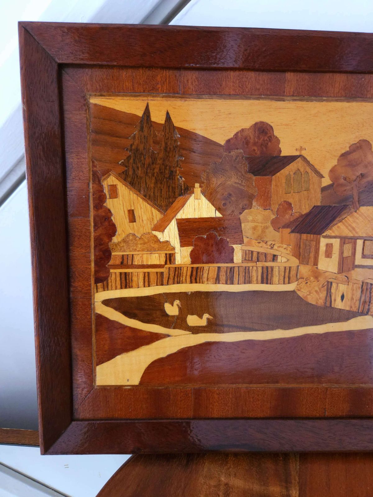 Wood Framed Marquetry Artwork Of Worth Matravers, Dorset photo Art