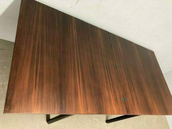 Extendable Table Of Modern 60s In Rosewood. Black Lacquered Legs. Design. Restored Size Extendable To 190 photo for sale