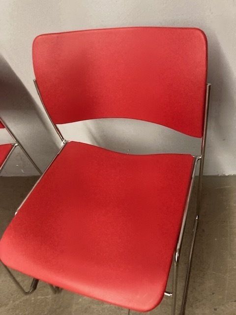 Group Of Four Design Chairs Like New David Rowland Chrome And Red Seat photo for sale