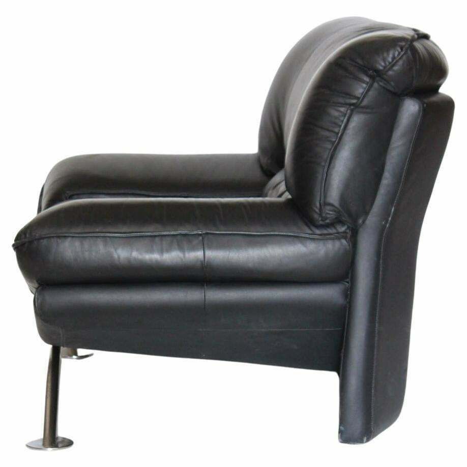 Large Post Modern Black Leather Armchair, Nicoletti Salotti For Avanti, Italy 1980 photo furniture