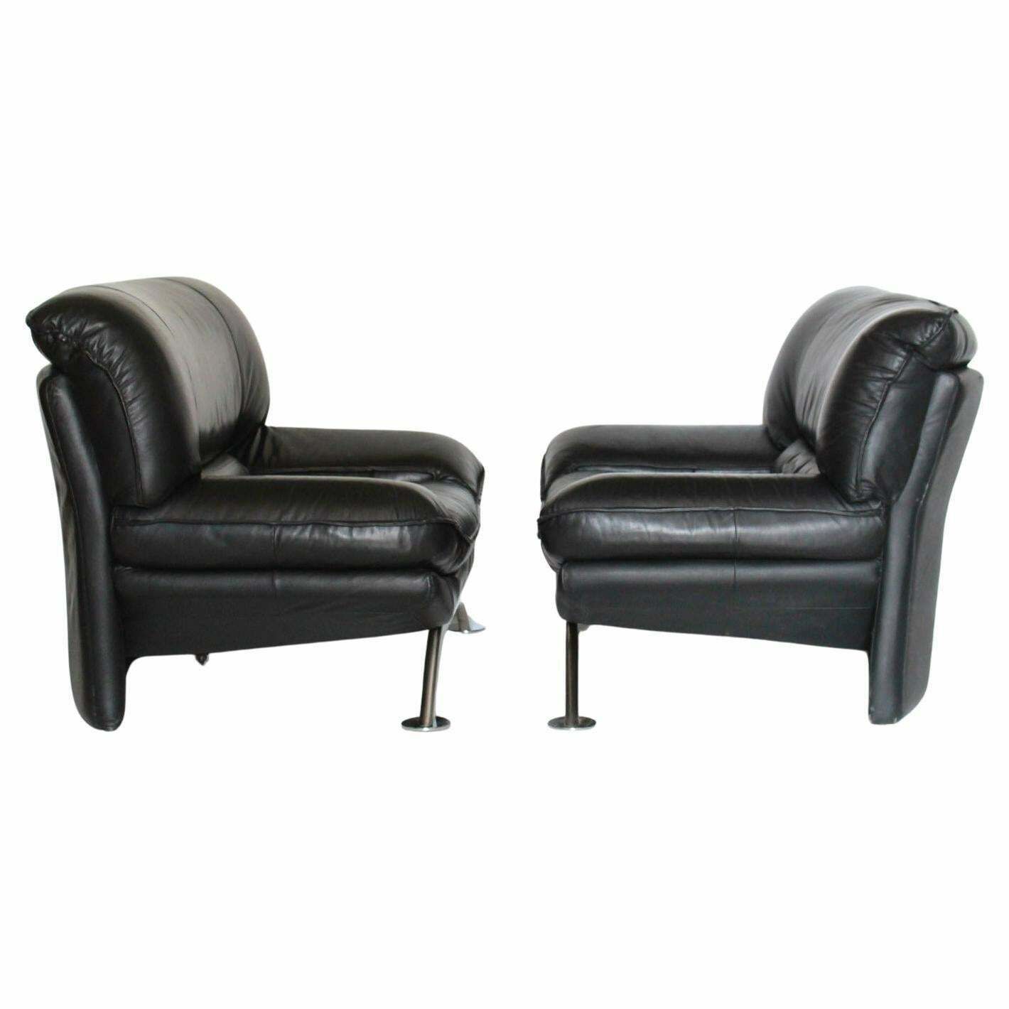 Large Post Modern Black Leather Armchair, Nicoletti Salotti For Avanti, Italy 1980 photo vinterior