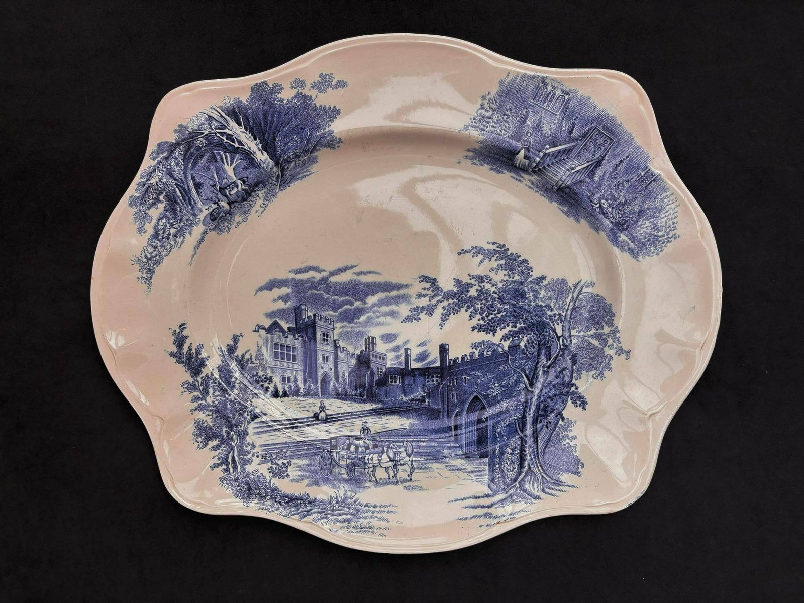 Haddon Hall Blue By Johnson Brothers Large Serving Plate Discontinued China, Replacement Dinnerware White And Blue Transferware Vintage