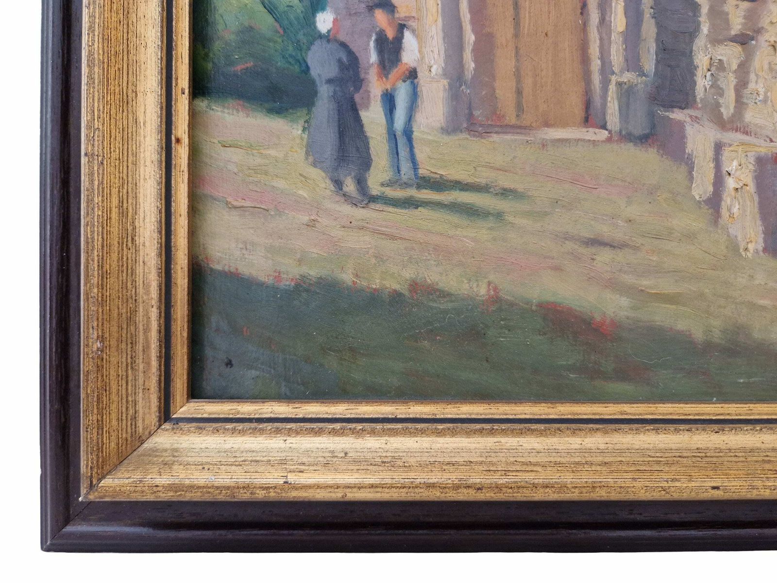 Impressionistisch schilderij van een kerk in de Provence, ingelijst rustiek Frans wanddecor photo buy