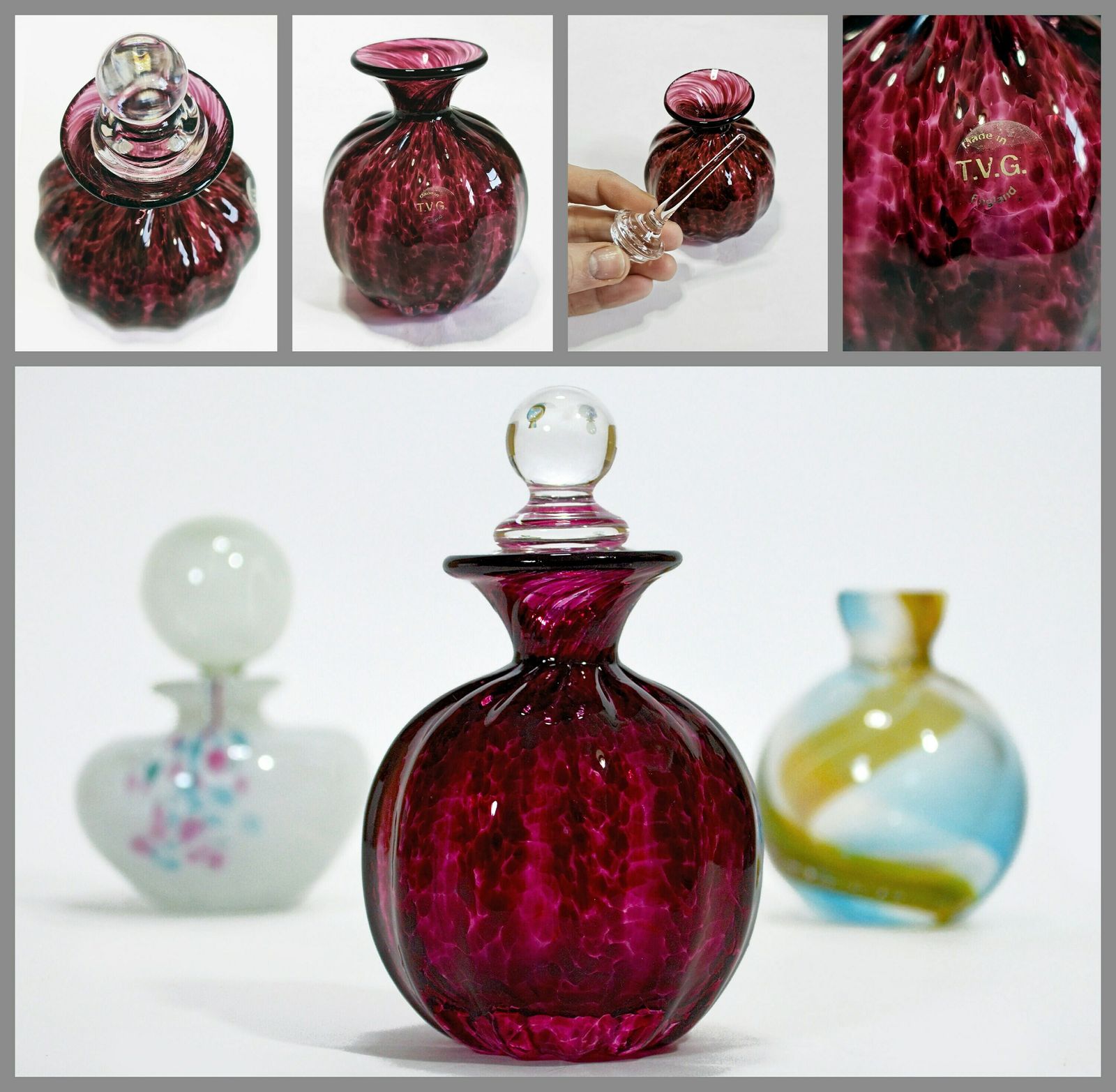 20th Century Art Glass Collection < 6 Pieces > 3 Glass Perfume Bottles & 3 Vases (Mdina, Teign, Aseda) photo 81.0