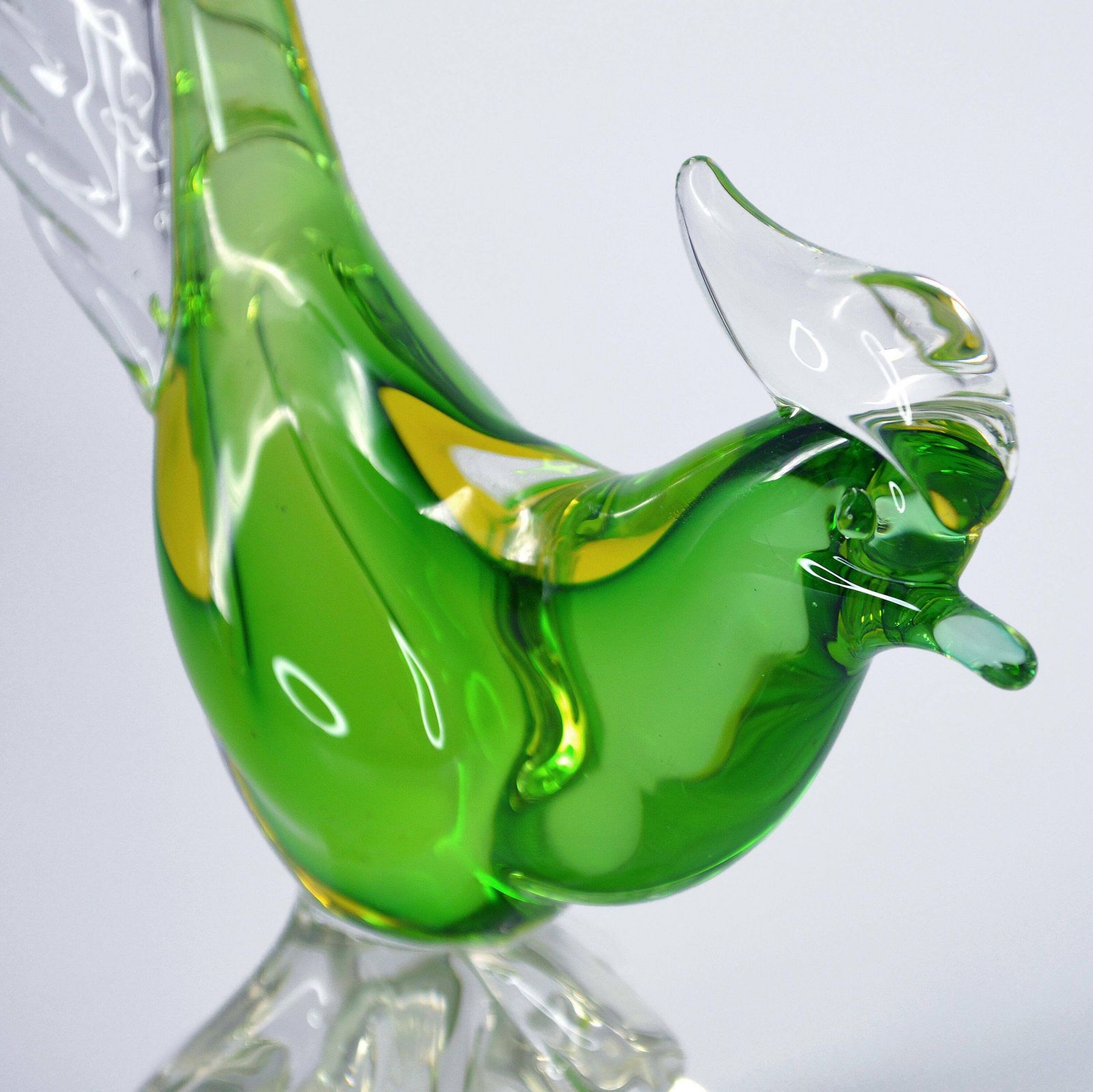 Mid Century Art Glass Pheasant Bird | Mcm Glass | Bird Lover Gift | Green Glass Bird Figurine | Sommerso Glass