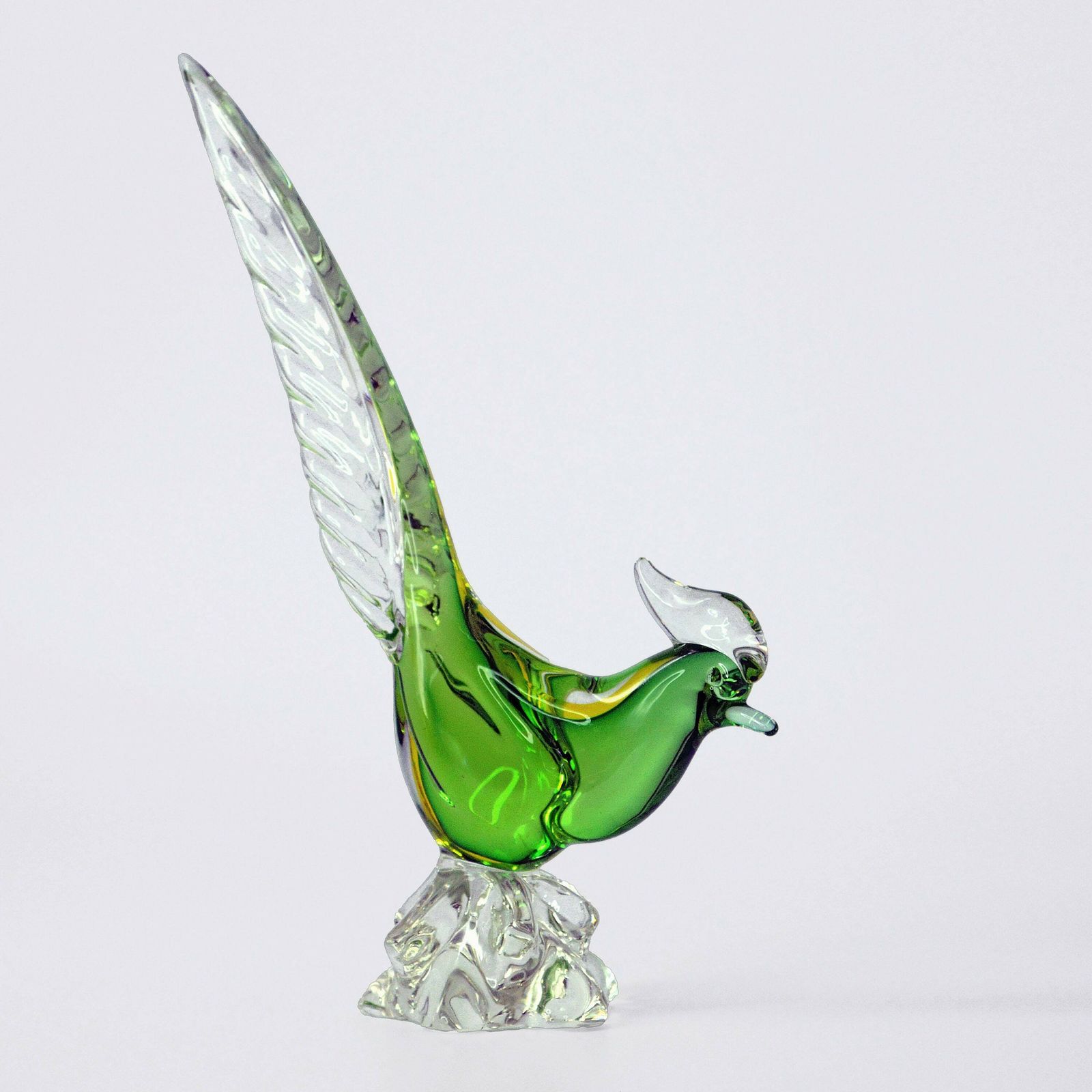 Mid Century Art Glass Pheasant Bird | Mcm Glass | Bird Lover Gift | Green Glass Bird Figurine | Sommerso Glass photo for sale