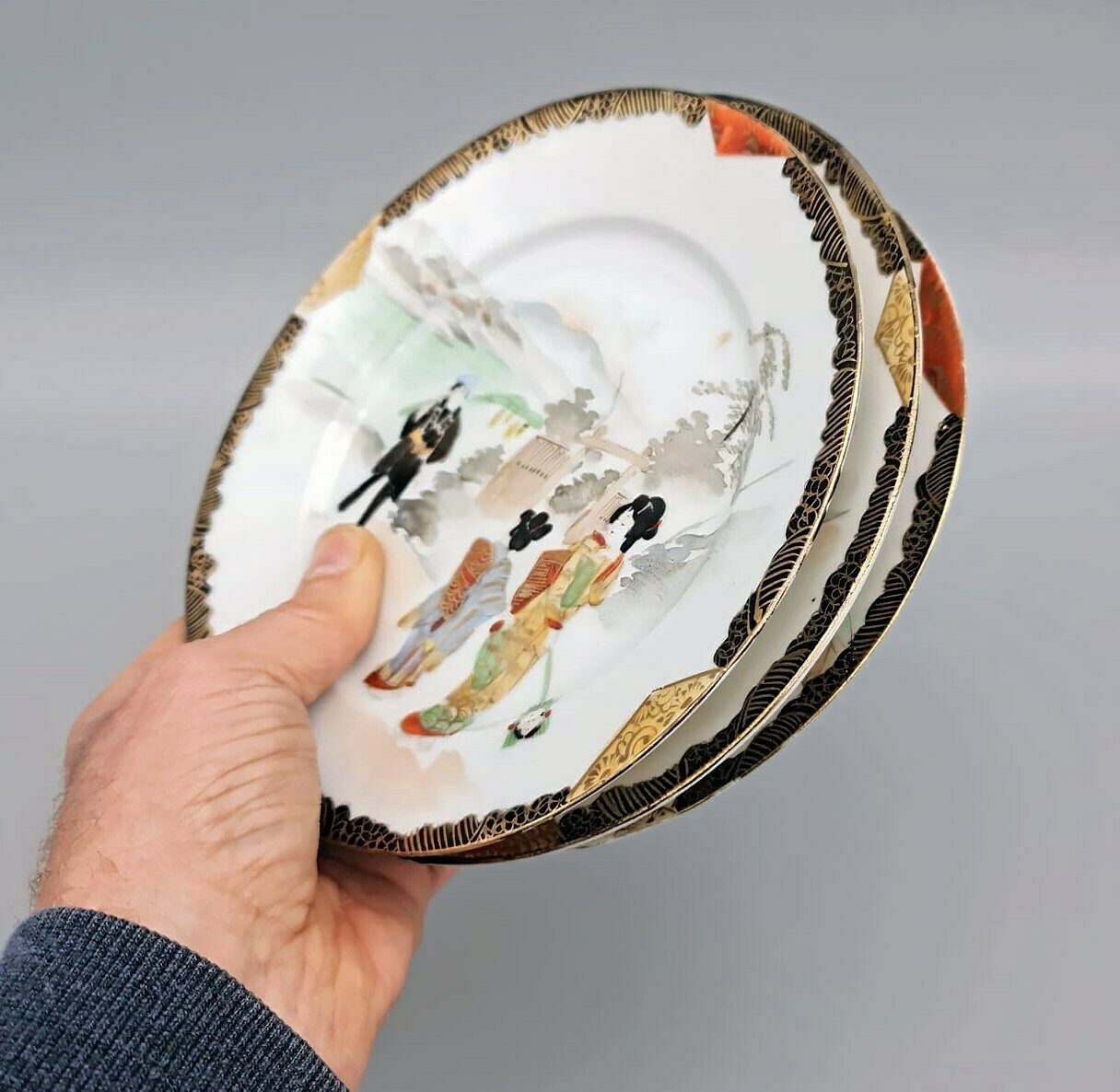 photo for sale X3 Japanese Taisho Period Yokohama Plates 横浜焼 | Kutani | Japanese Ceramics | Japanese Plates