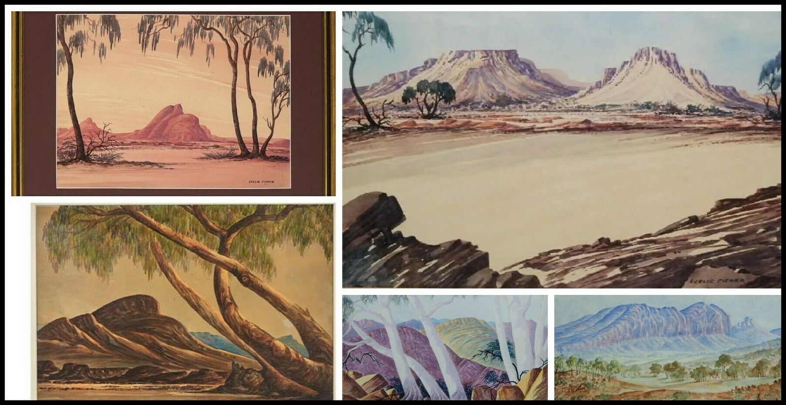photo for sale Mid 20th Century, Central Australia Landscape Painting In Oil On Bakelite Mounted On Ceramic Tile