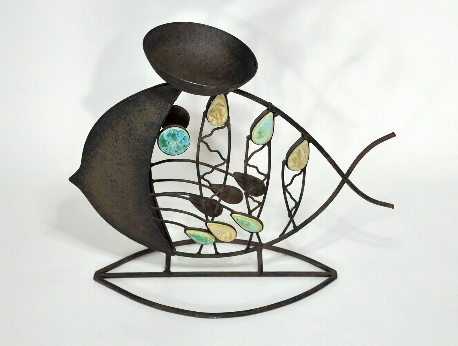 Fish Candleholder Sculpture   Mid Century Modern Atomic Style Metal & Enamel photo for sale
