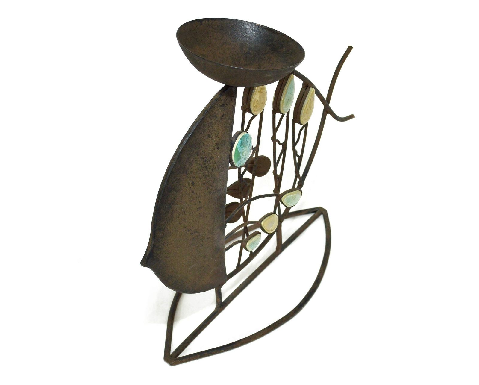 Fish Candleholder Sculpture   Mid Century Modern Atomic Style Metal & Enamel photo vintage